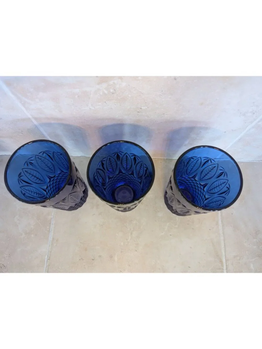 Set of 3 Vintage Avon Royal Sapphire Cobalt Blue Flat Tumblers Mid Century Mod